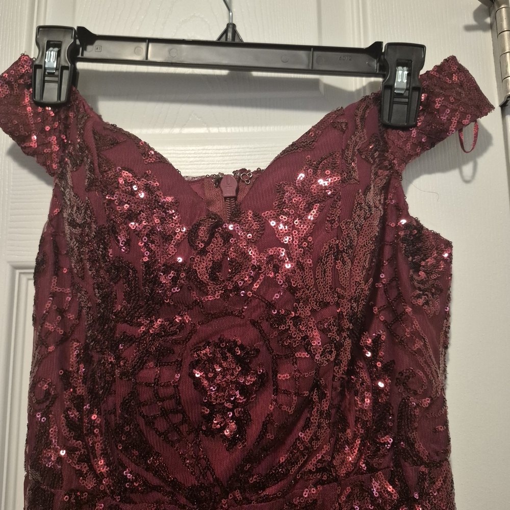 Off-Shoulder Burgundy Sequin Prom Dress